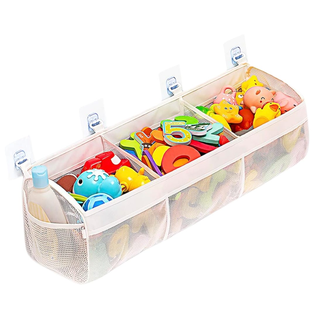 Horizontal Bath Toy Holder with 3 Compartments and Quick Dry Mesh