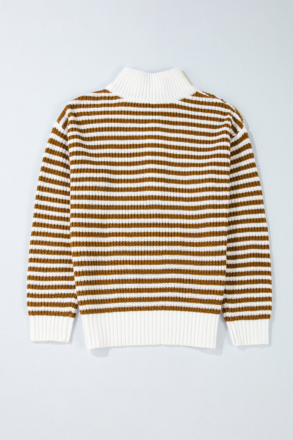 Sweater stribet khaki lynlås krave bomuld akryl afslappet pasform