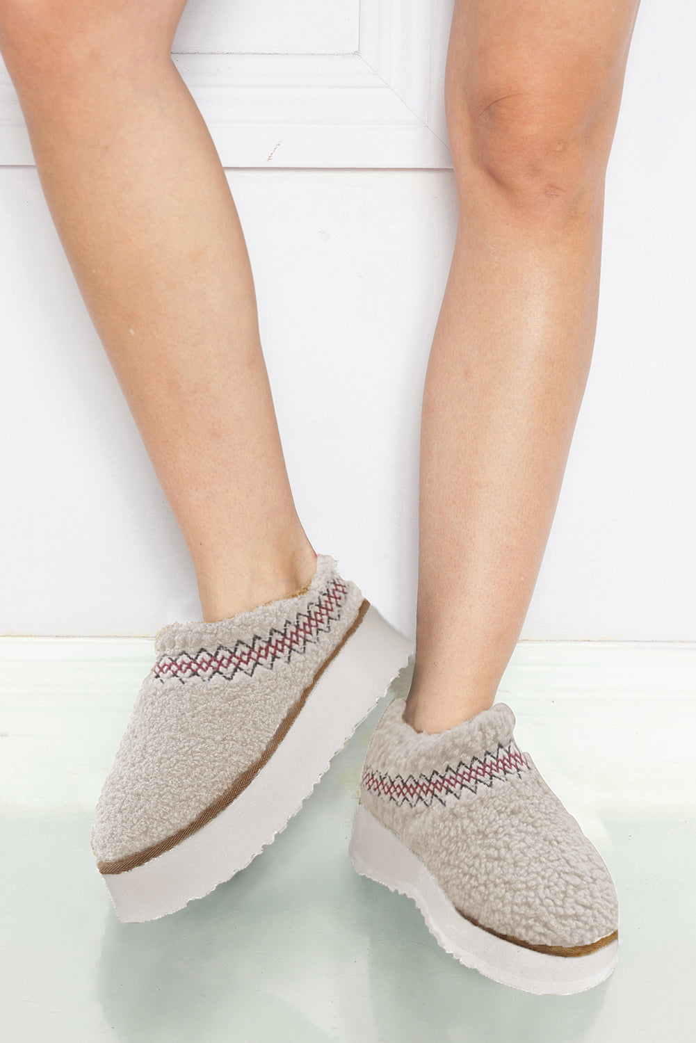 Støvler sherpa broderet vinter plys tykkere sål slip-on