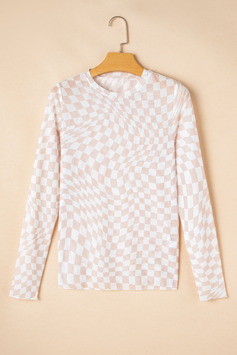Bluse sort mesh langærmet optisk mønster mock hals