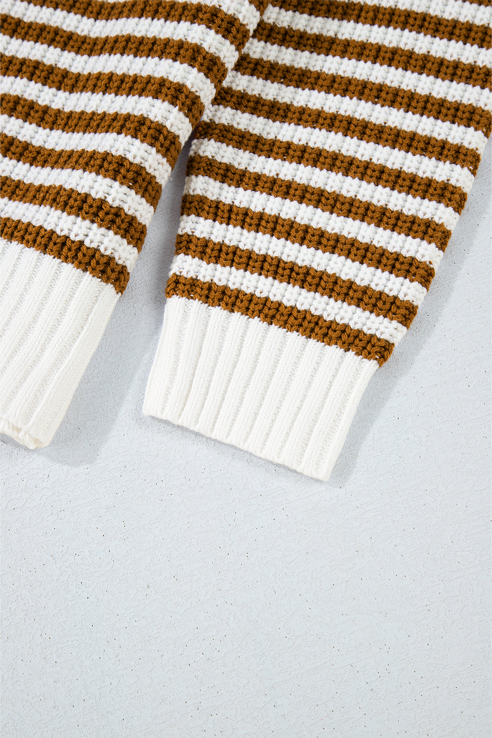 Sweater stribet khaki lynlås krave bomuld akryl afslappet pasform