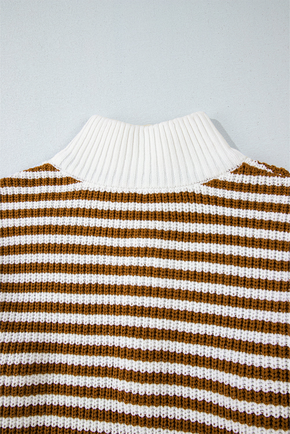 Sweater stribet khaki lynlås krave bomuld akryl afslappet pasform