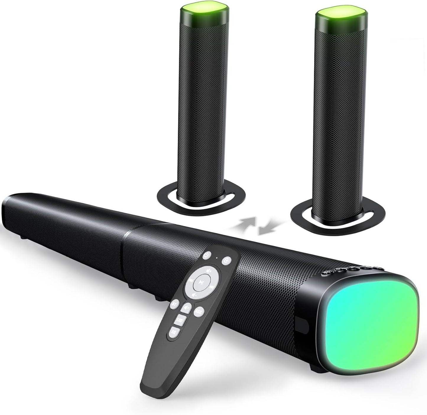 100W Sound Bar for Smart TV with RGB Lights, Bluetooth, Detachable