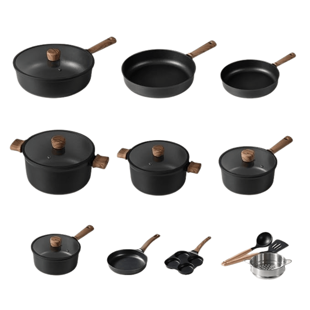 17-Piece Titanium-Reinforced Nonstick Cookware Set with Tempered Lids - Kim Mode
