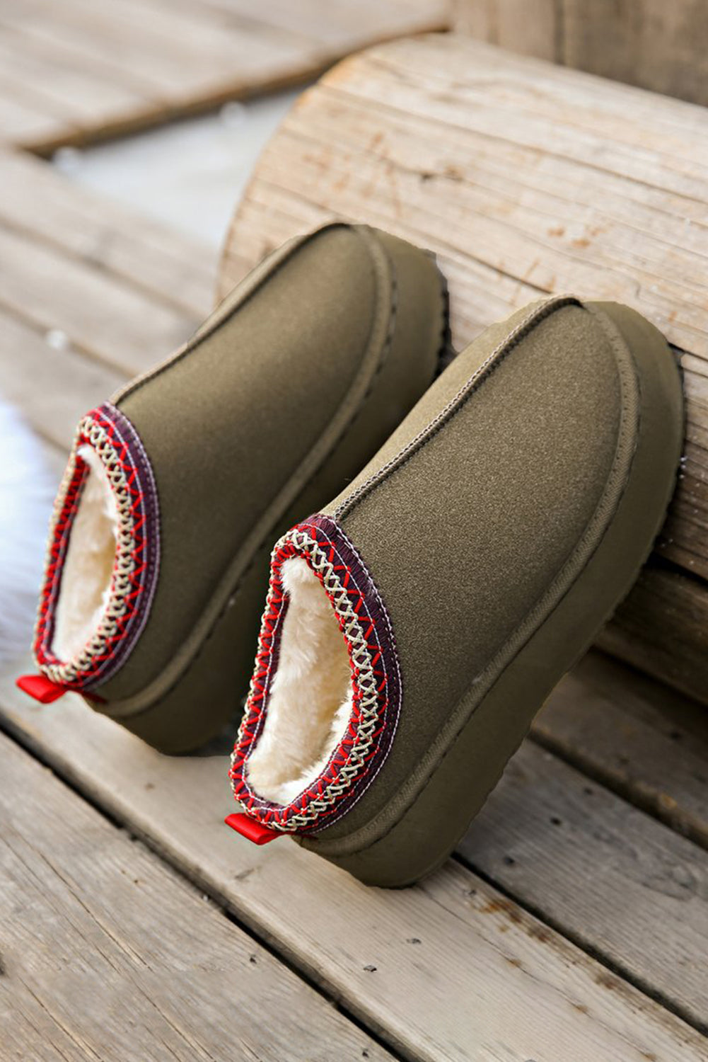 Støvler grøn forede slip-on vinter polyester med mønster