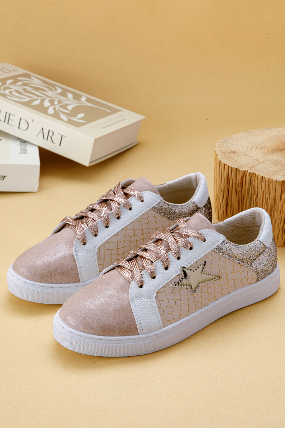PU-sneakers med glitrende stjerner og patchwork-design