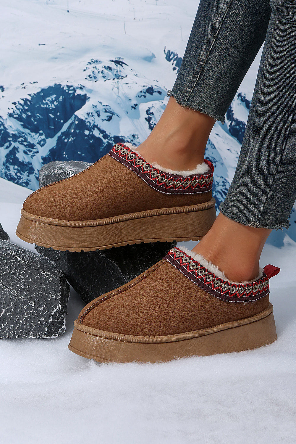 Dame støvler ruskind foret vinter slip-on design
