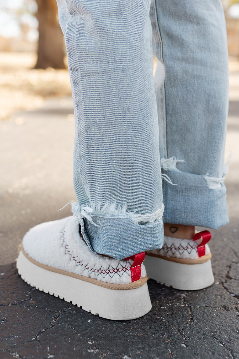 Støvler sherpa broderet vinter plys tykkere sål slip-on