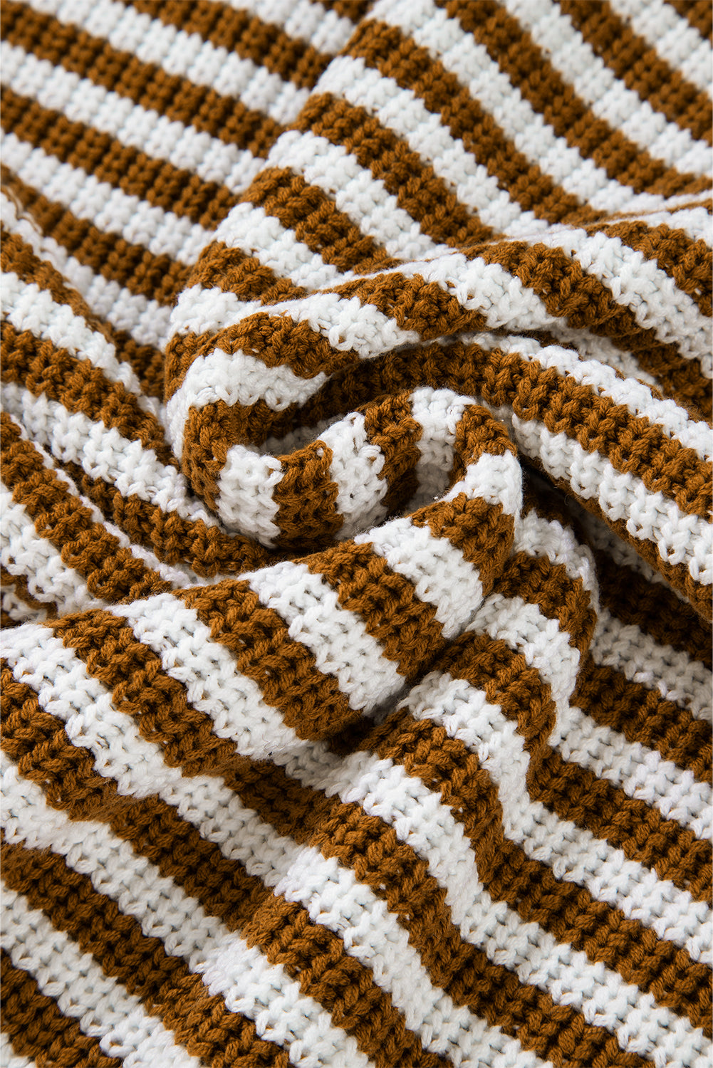 Sweater stribet khaki lynlås krave bomuld akryl afslappet pasform