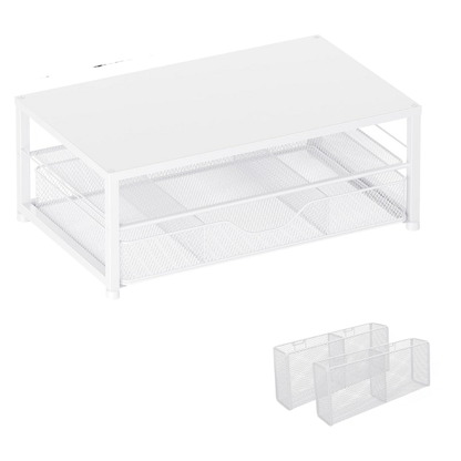 2-Tier Metal Monitor Stand with Drawer and Side Storage Organizer