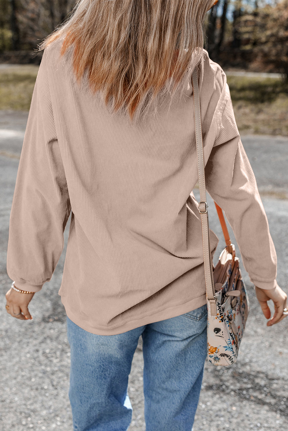 Sweatshirt ribstruktur chenille med græskar-patch efterår