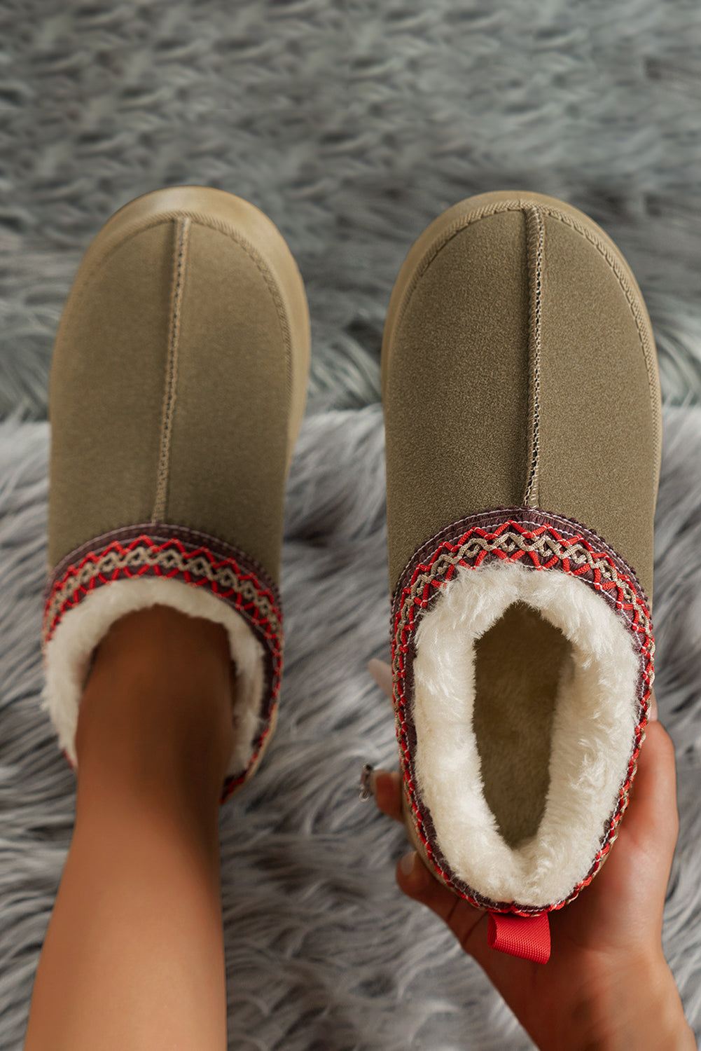 Støvler grøn forede slip-on vinter polyester med mønster