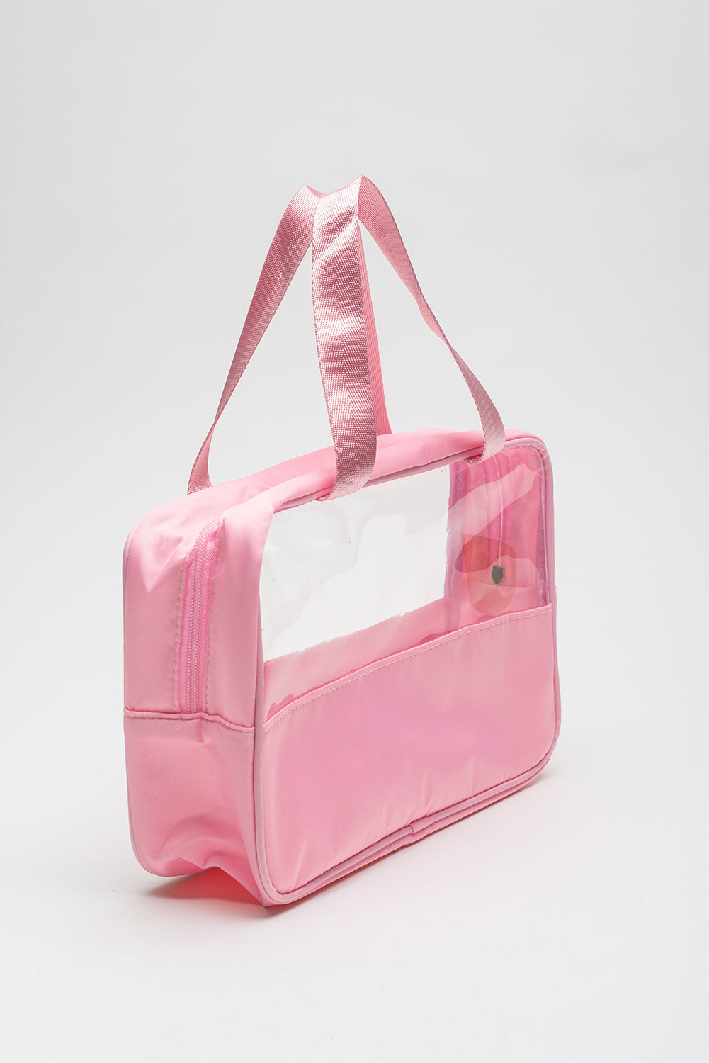 Makeup-taske gennemsigtig PVC med plysdetaljer
