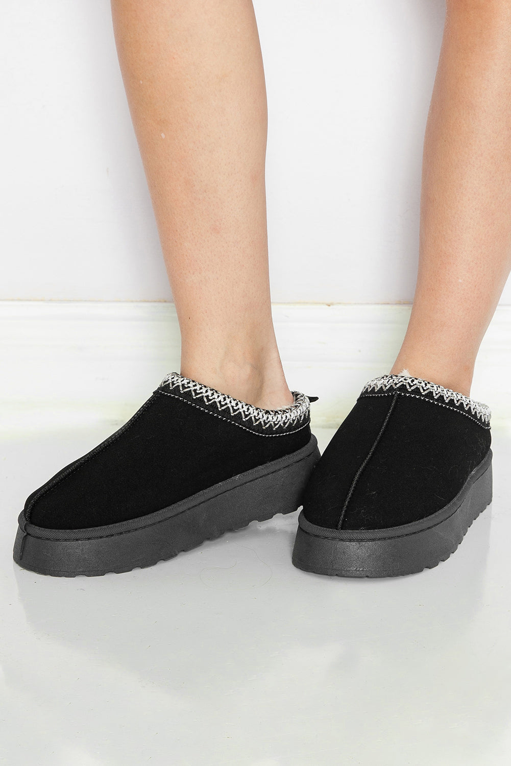Støvler sorte vinter slip-on ruskind plys kontrastkant