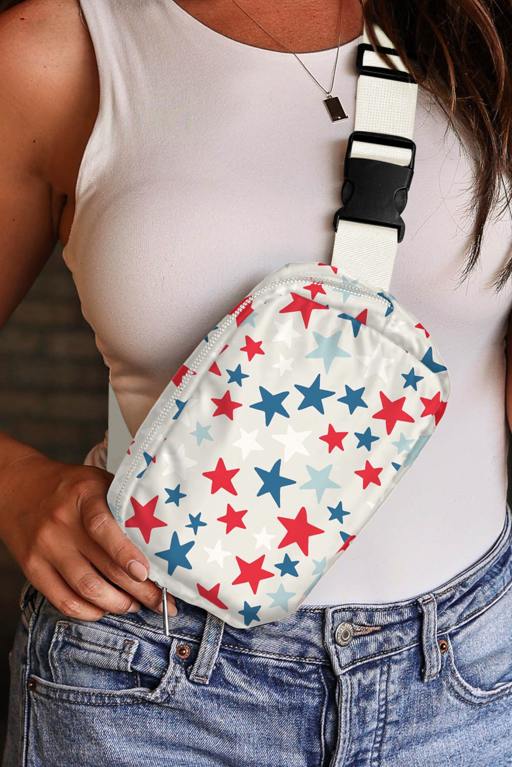 Stjerneprintet nylon crossbody taske til festlige lejligheder
