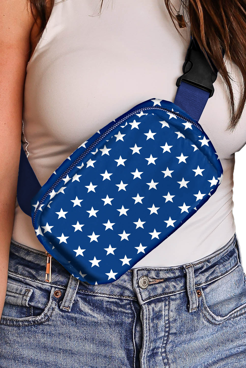 Nylon skuldertaske med stjerner, ideel til patriotiske begivenheder