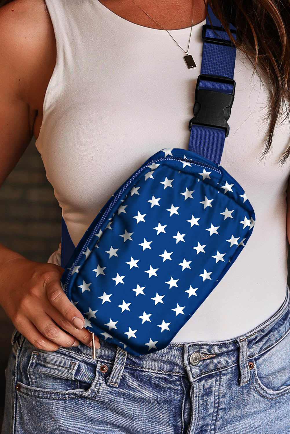 Nylon skuldertaske med stjerner, ideel til patriotiske begivenheder