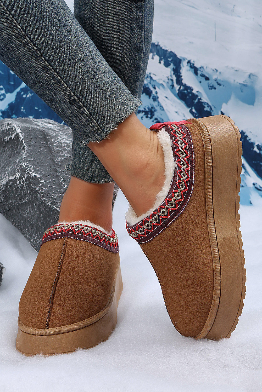 Dame støvler ruskind foret vinter slip-on design