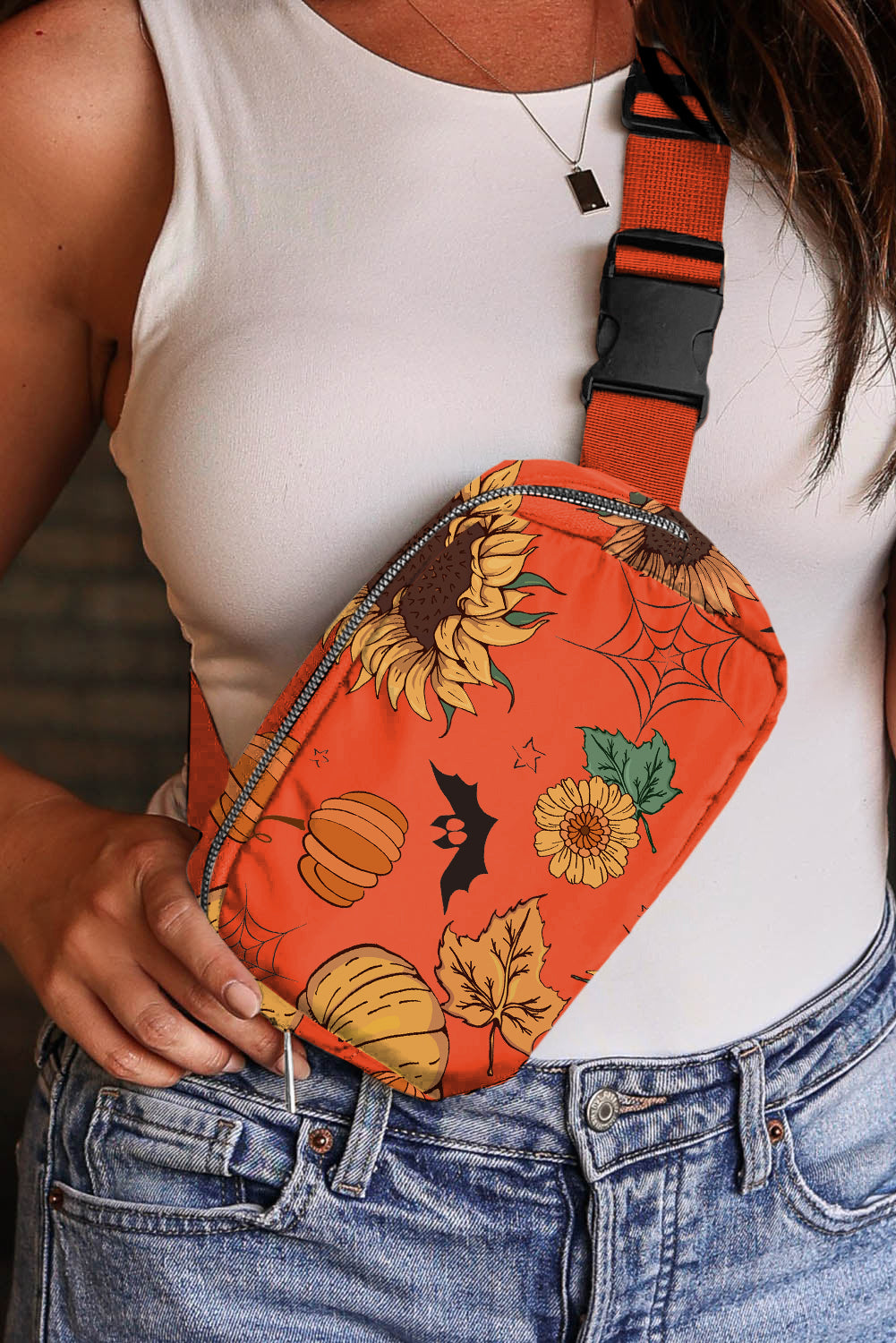 Taske crossbody PU efterår Halloween-print justerbar rem