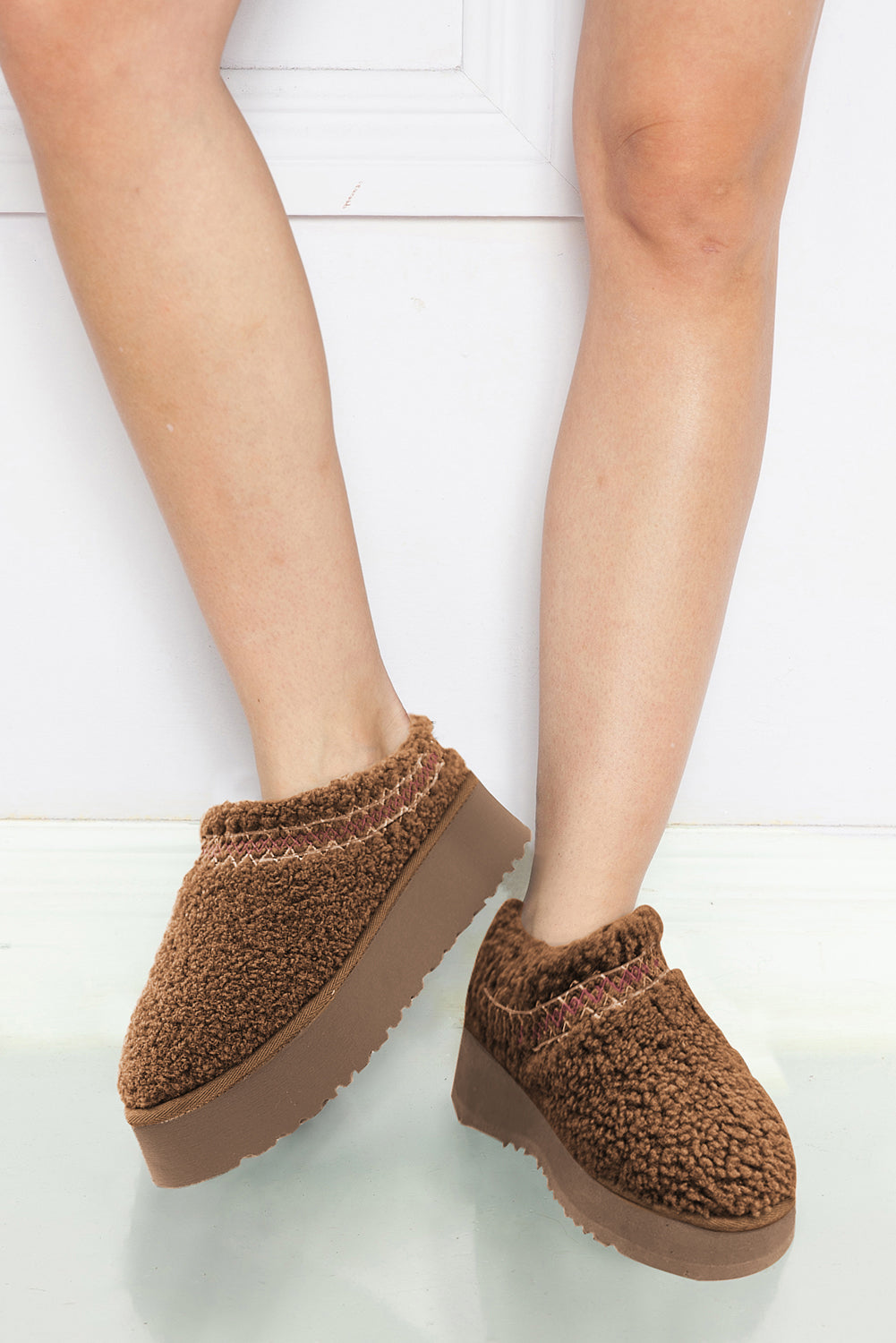 Støvler sherpa broderet vinter plys tykkere sål slip-on