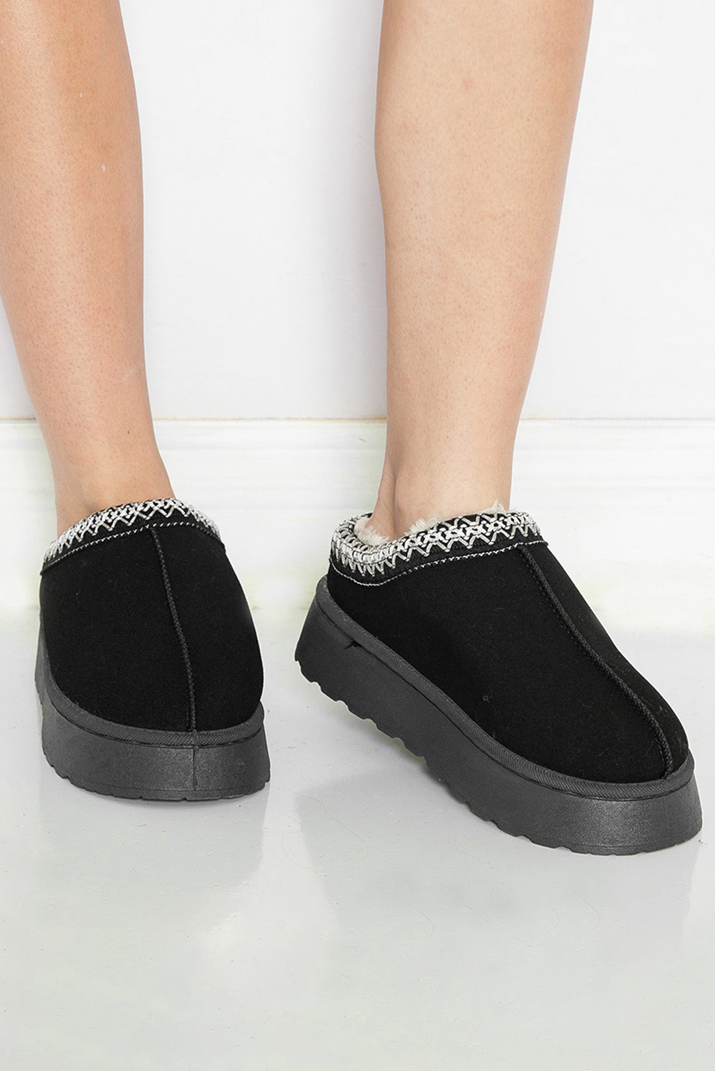Støvler sorte vinter slip-on ruskind plys kontrastkant