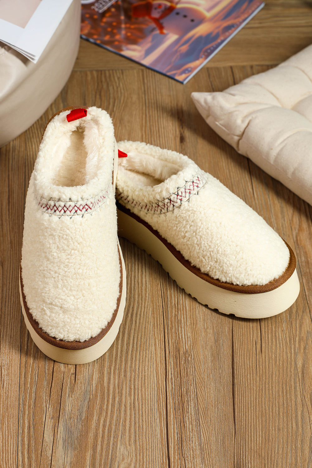 Støvler sherpa broderet vinter plys tykkere sål slip-on