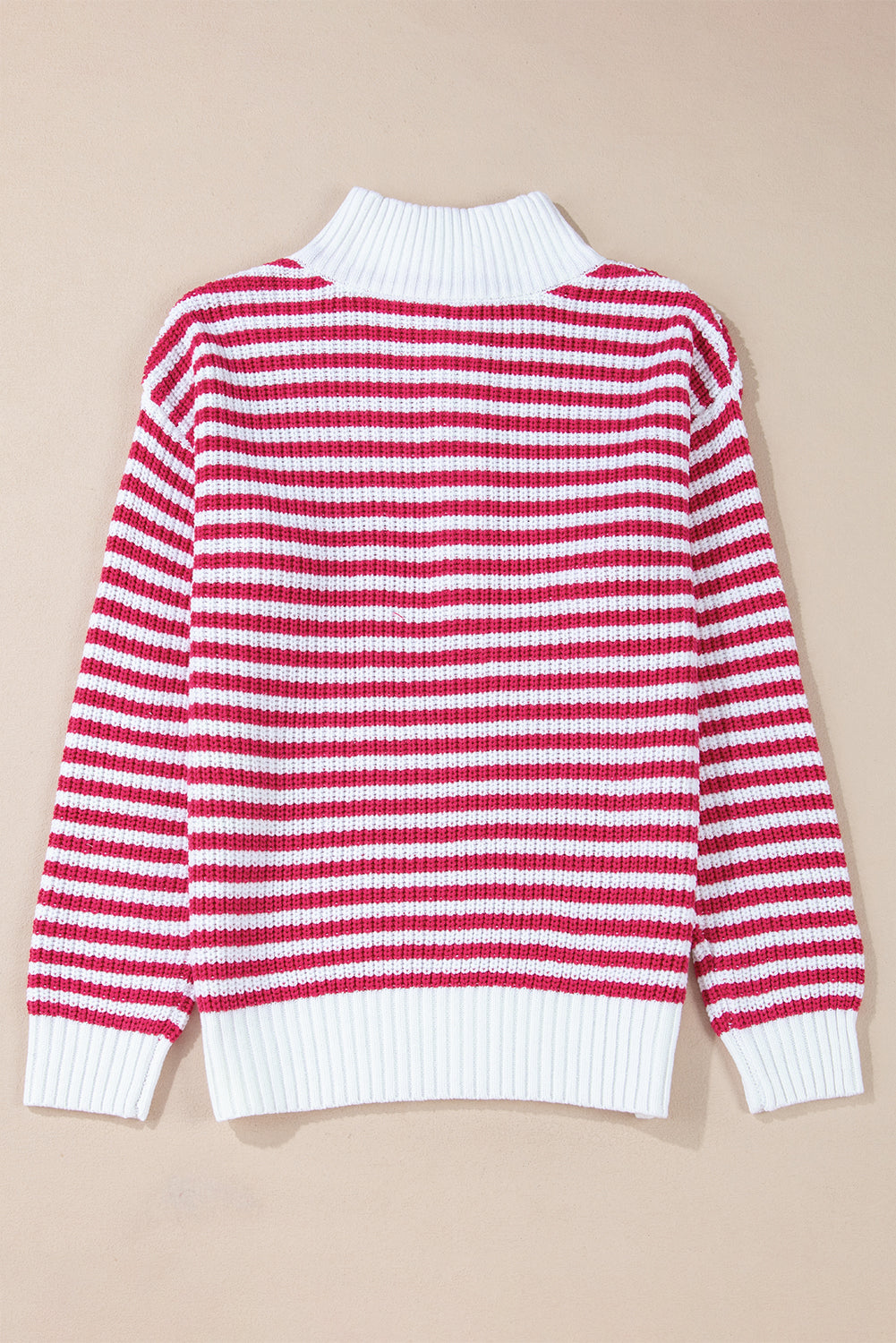 Sweater stribet khaki lynlås krave bomuld akryl afslappet pasform