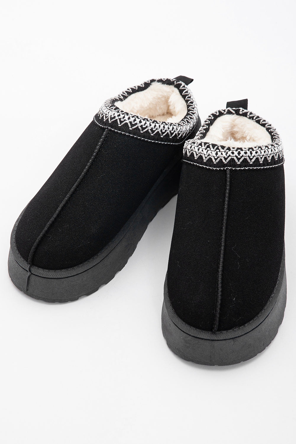 Støvler sorte vinter slip-on ruskind plys kontrastkant