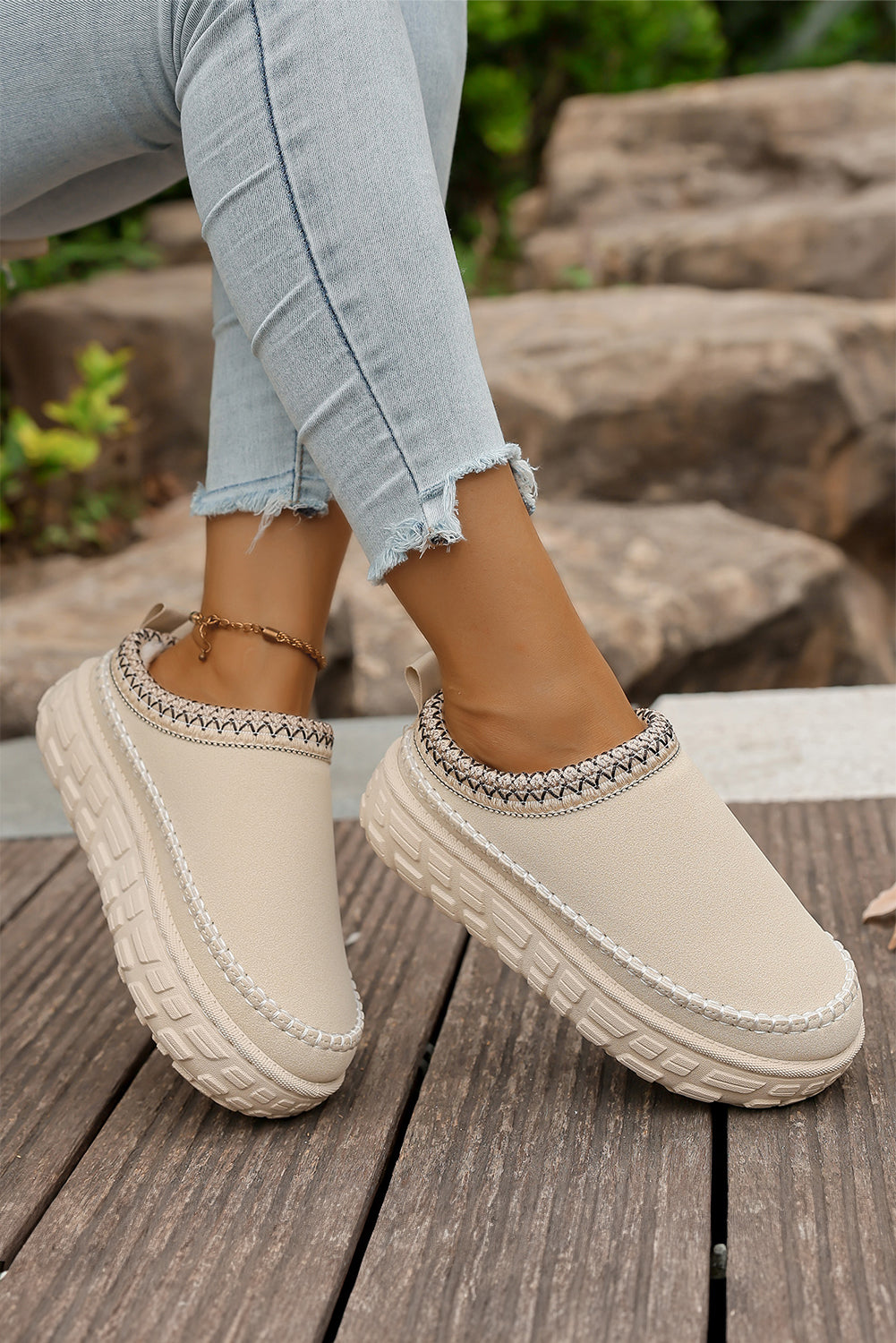 Hjemmesko vinter faux ruskind PU plys clog design damesko