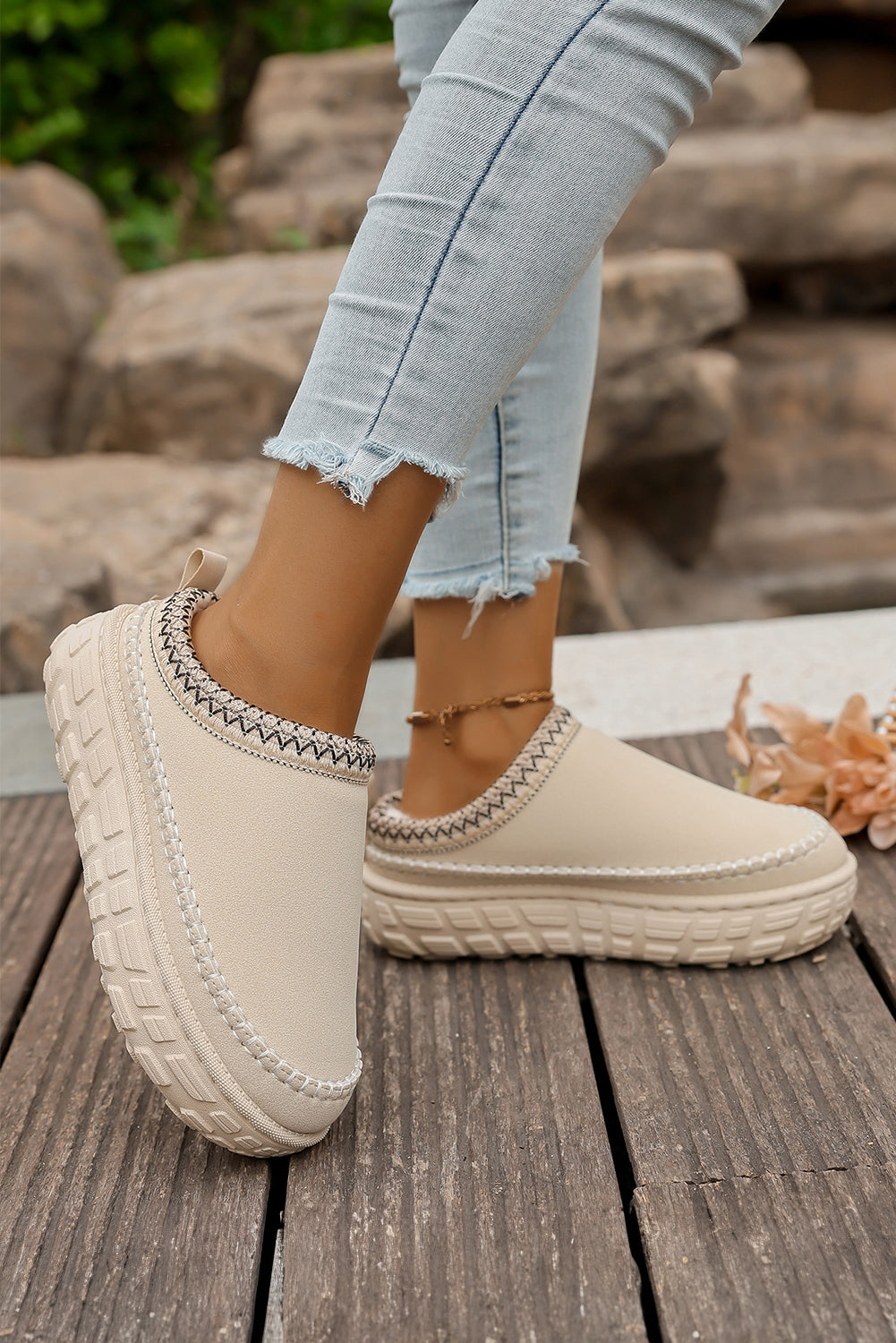 Hjemmesko vinter faux ruskind PU plys clog design damesko