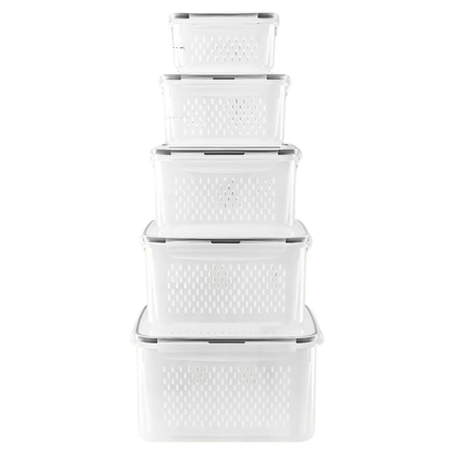 5-Pack Produce Saver Containers with Colander for Fridge Storage