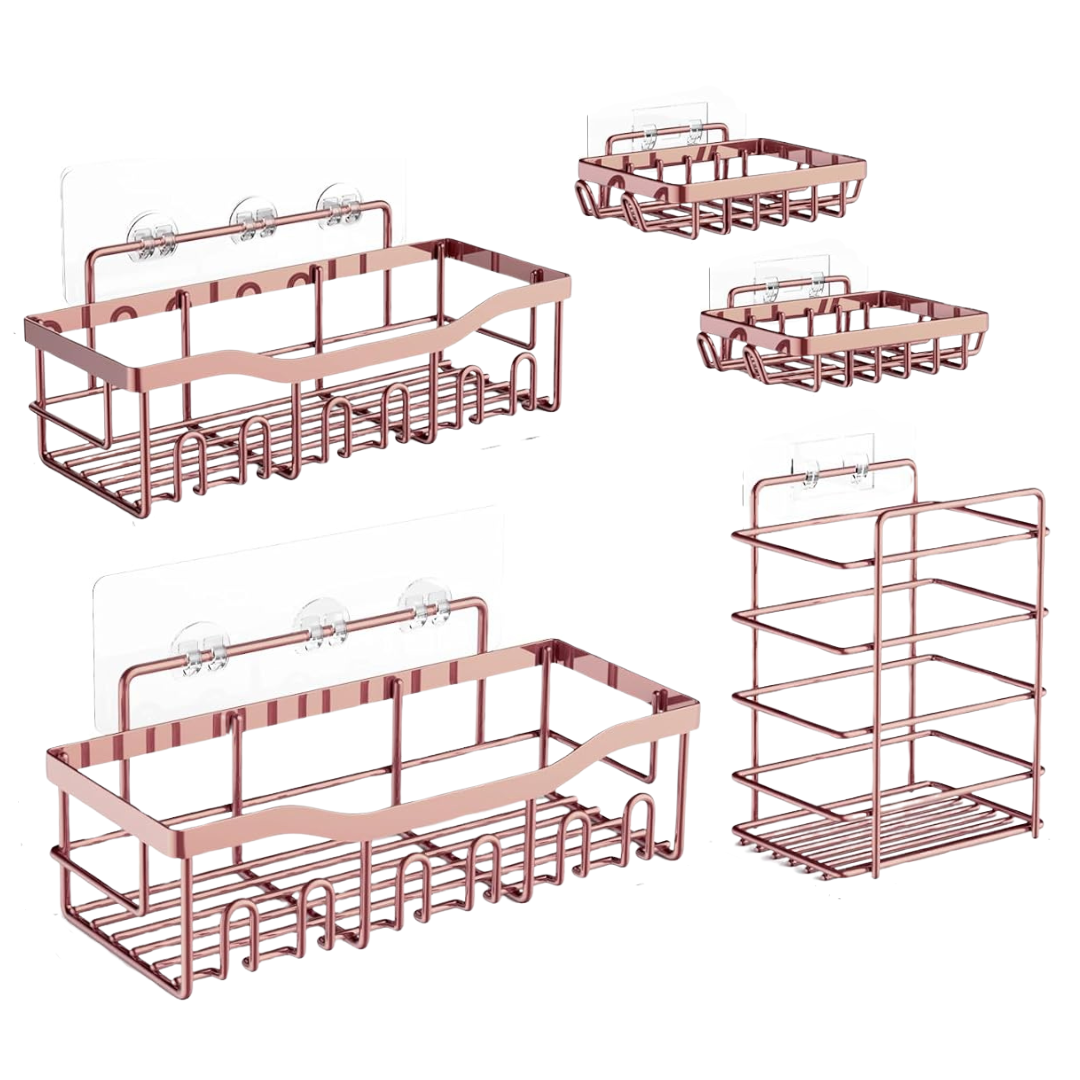 5-Pack Stainless Steel Wall Caddy Set for Bathroom and Kitchen Space