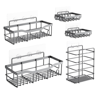 5-Pack Stainless Steel Wall Caddy Set for Bathroom and Kitchen Space