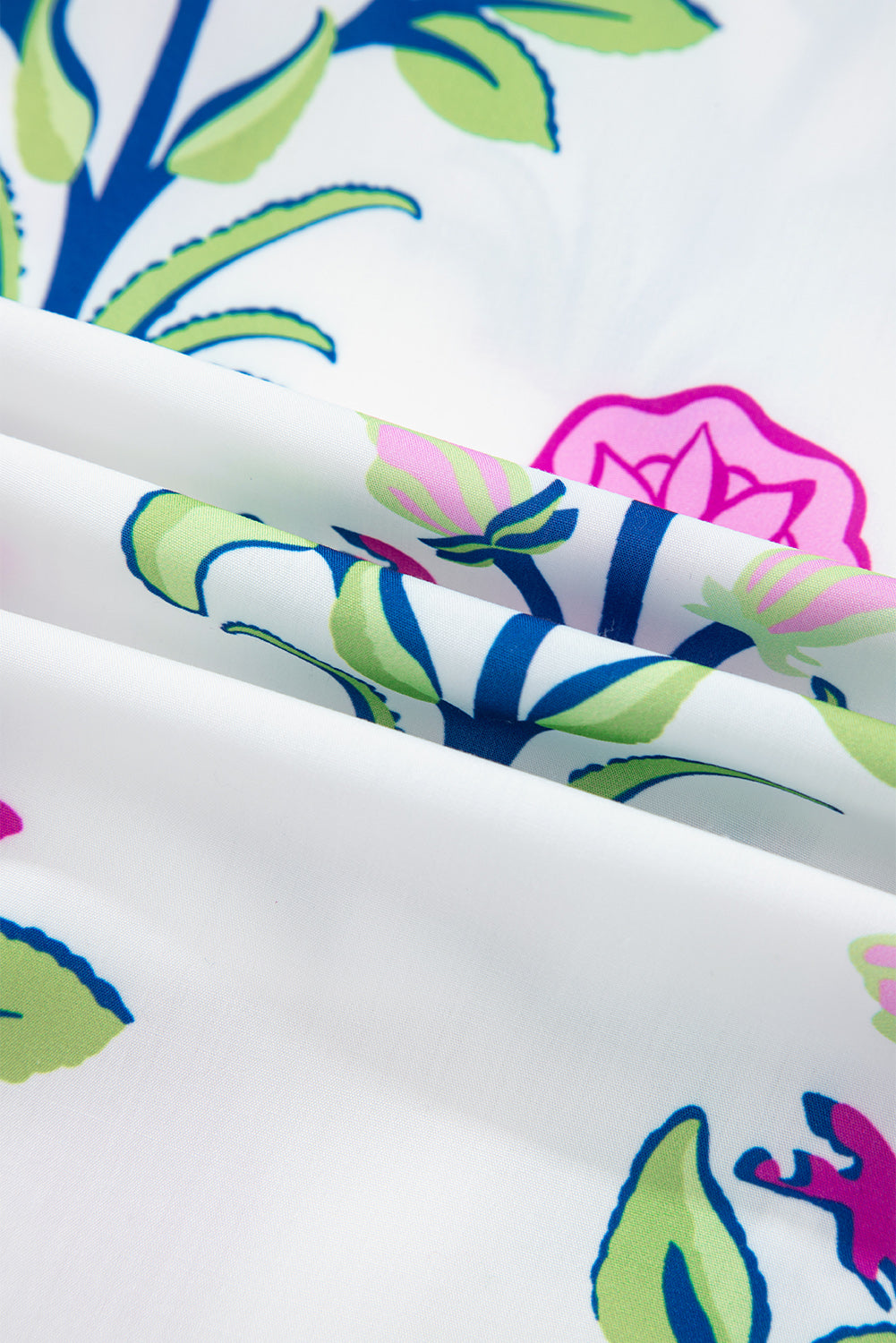 Kjole hvid blomsterprint polyester med lange ærmer og trim