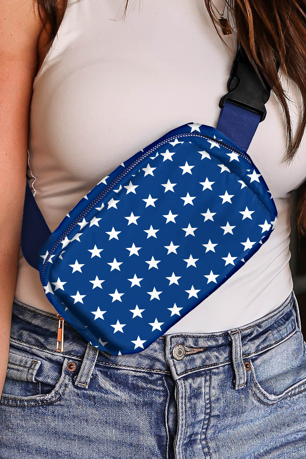 Nylon skuldertaske med stjerner, ideel til patriotiske begivenheder