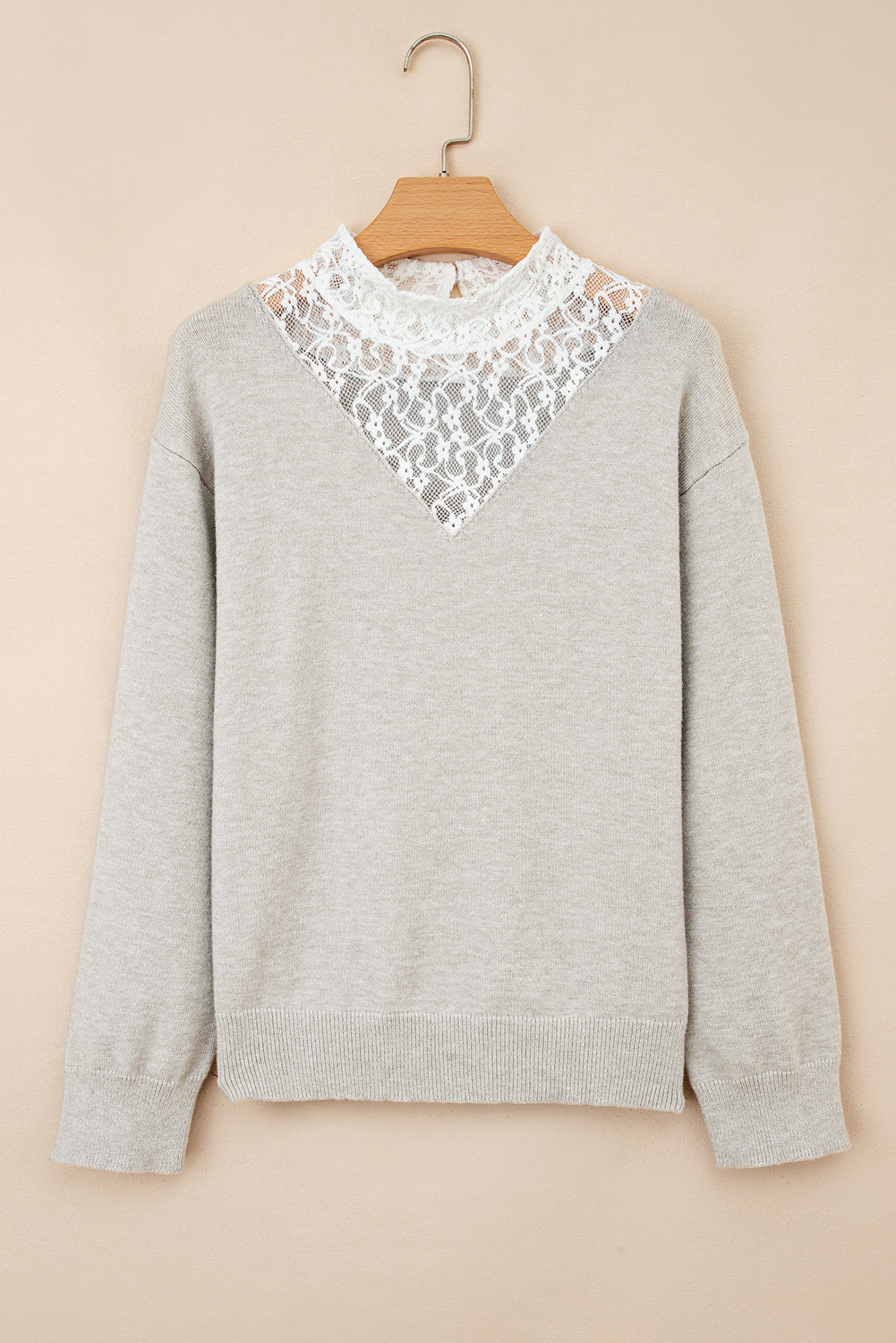 Sweater lysegrå blonde patchwork efterår viskose mix