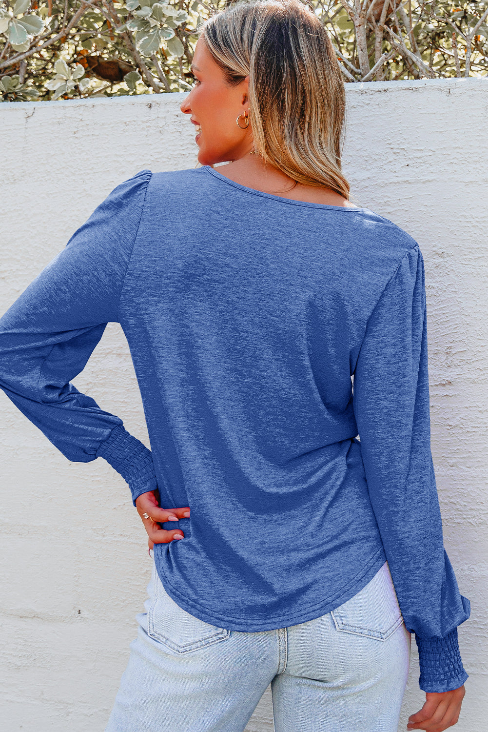 Bluse gul langærmet shirred detalje polyester mix