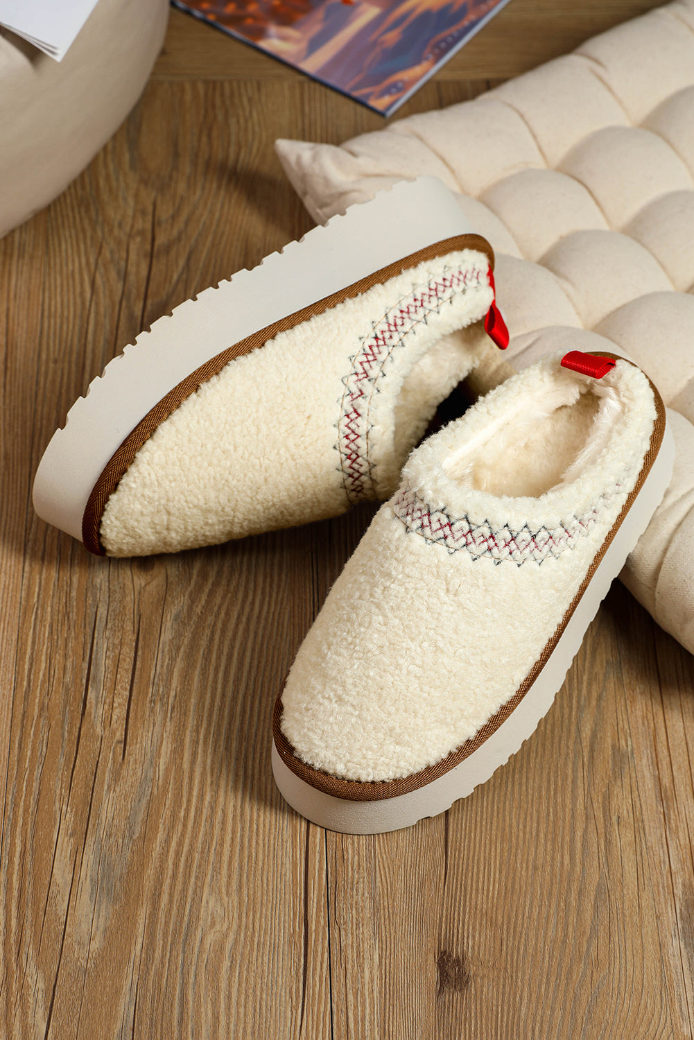 Støvler sherpa broderet vinter plys tykkere sål slip-on