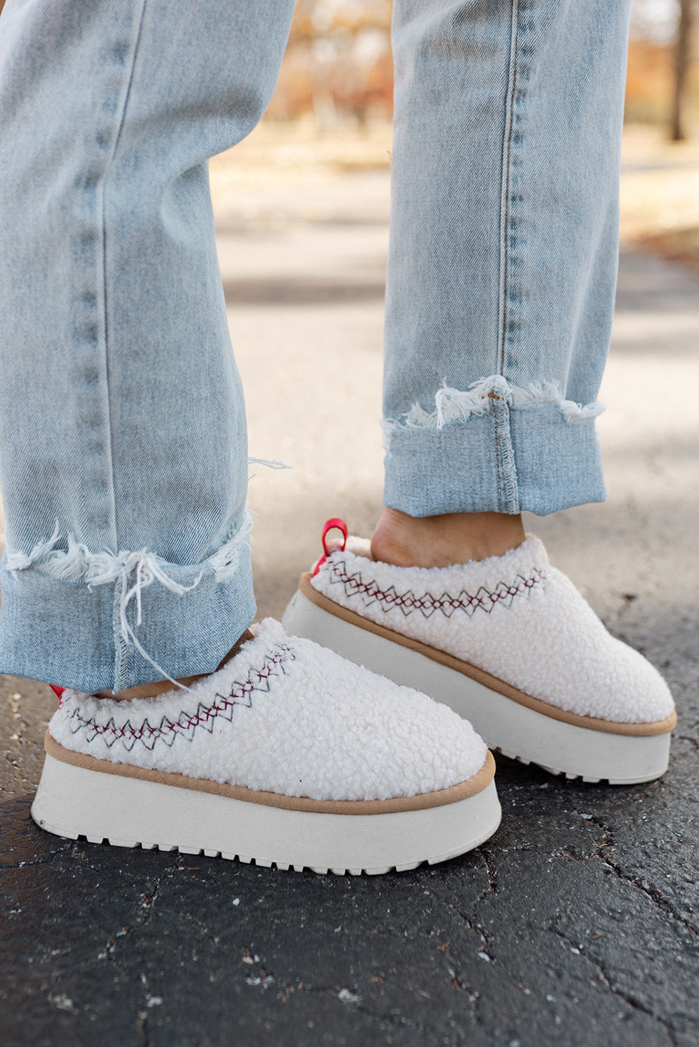 Støvler sherpa broderet vinter plys tykkere sål slip-on