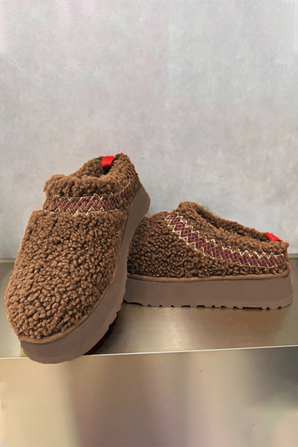 Støvler sherpa broderet vinter plys tykkere sål slip-on