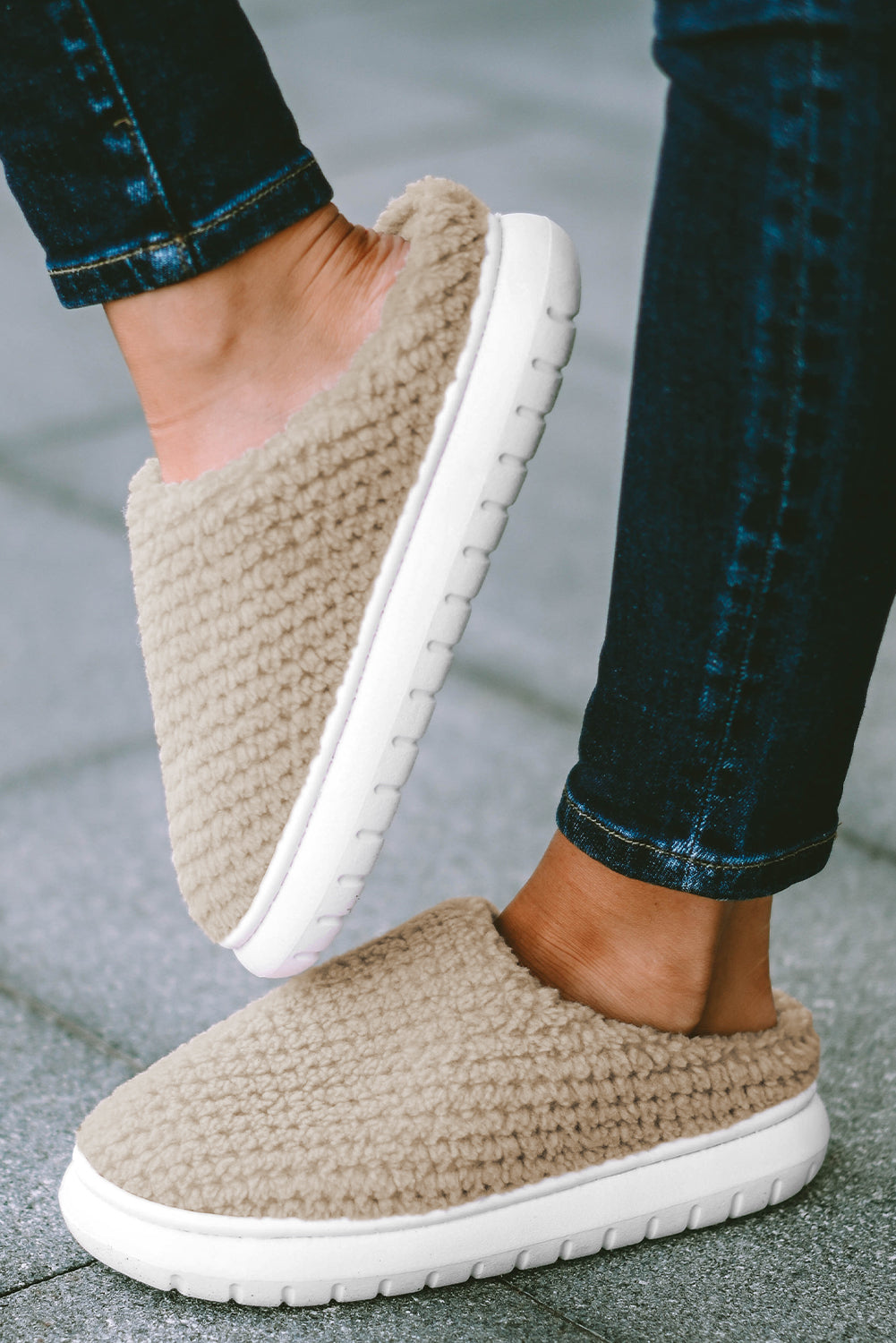 Slippers flettet brun PU-læder sommer dame flade slip-on