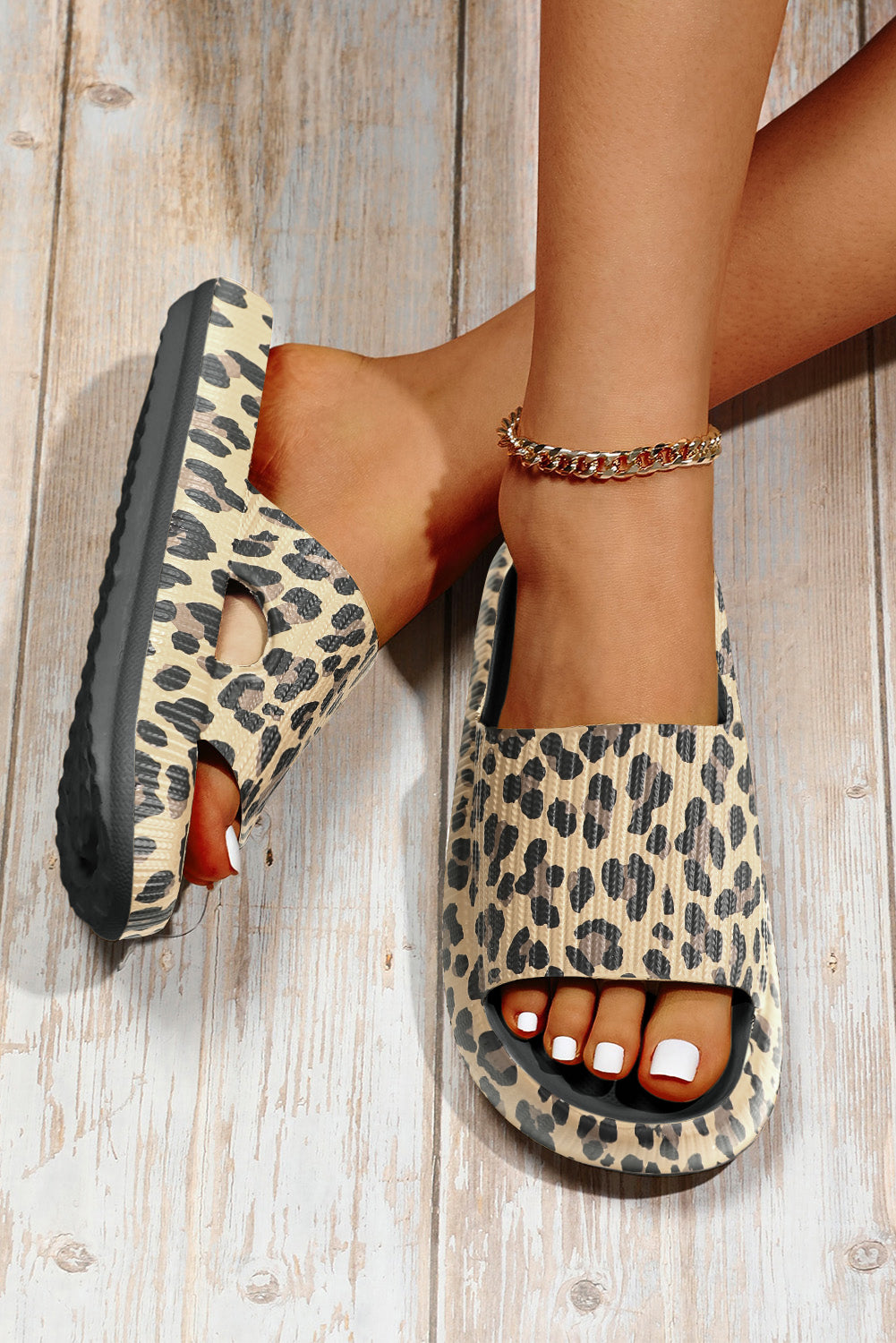 Tøfler slip-on med tyk sål og leopardprint til hjemmet