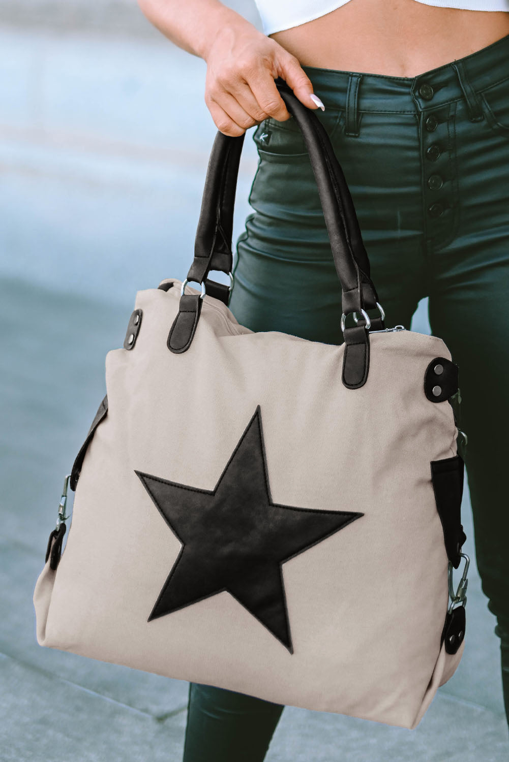 Tote bag beige canvas stjerne design bomuld polyester hverdag