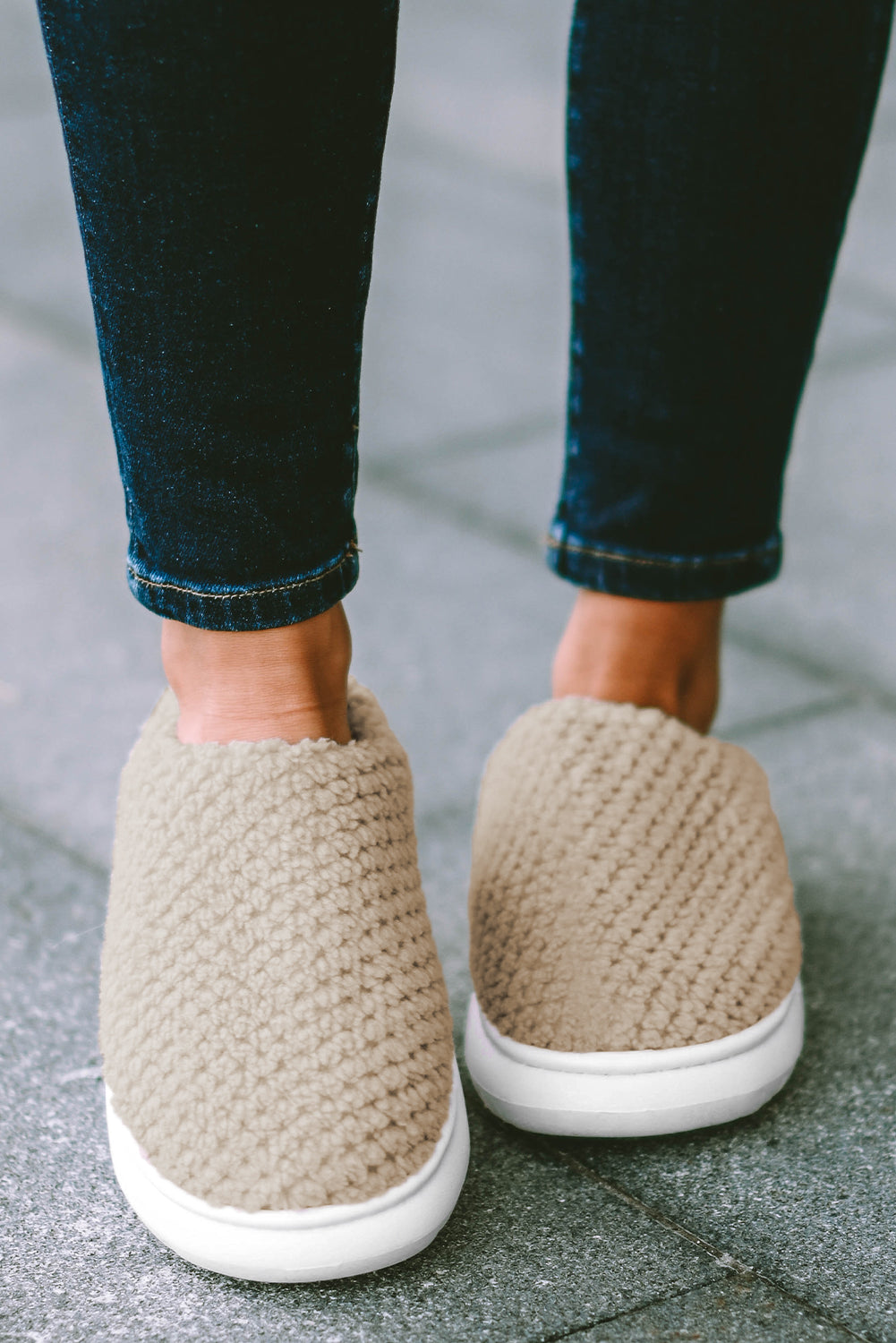 Slippers flettet brun PU-læder sommer dame flade slip-on