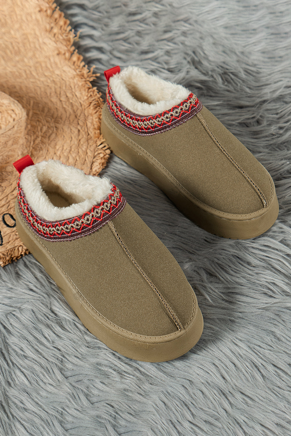 Støvler grøn forede slip-on vinter polyester med mønster