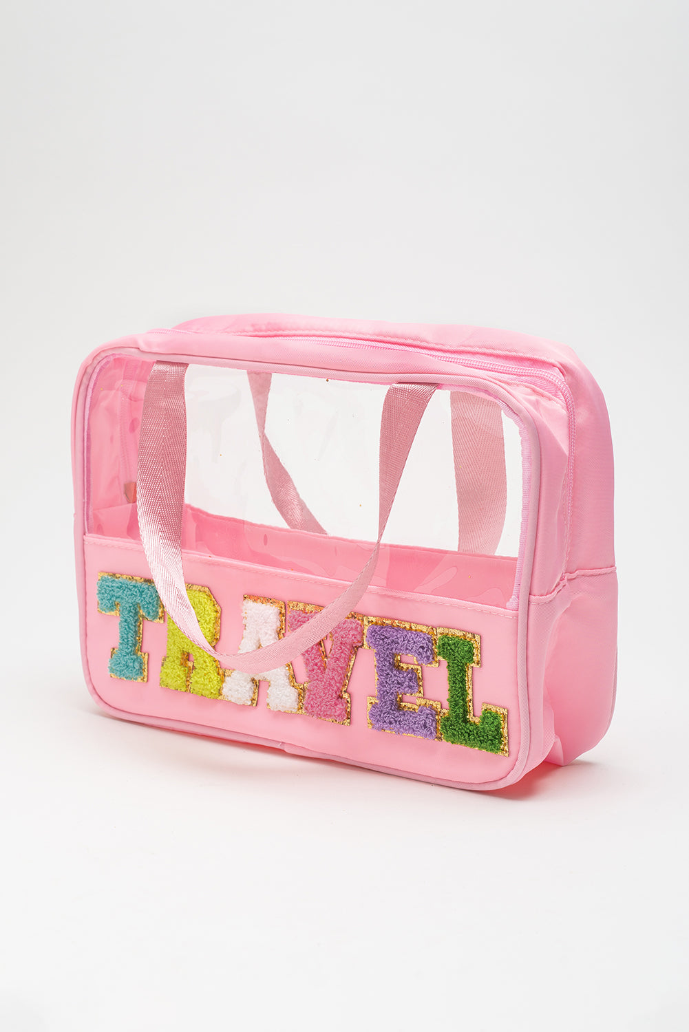 Makeup-taske gennemsigtig PVC med plysdetaljer