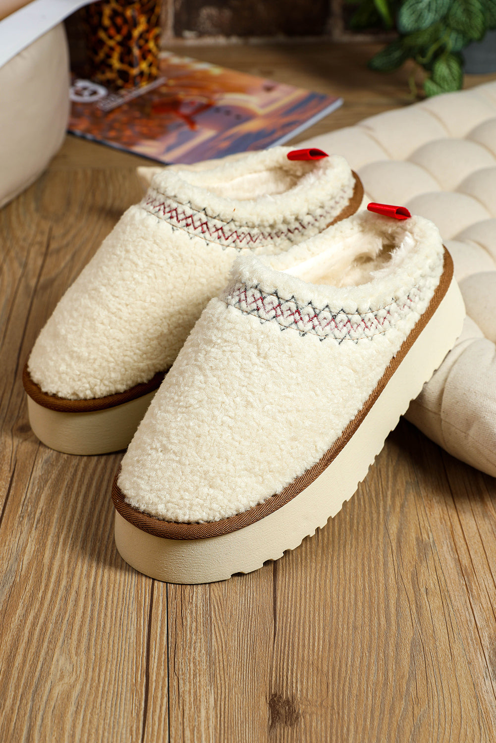 Støvler sherpa broderet vinter plys tykkere sål slip-on