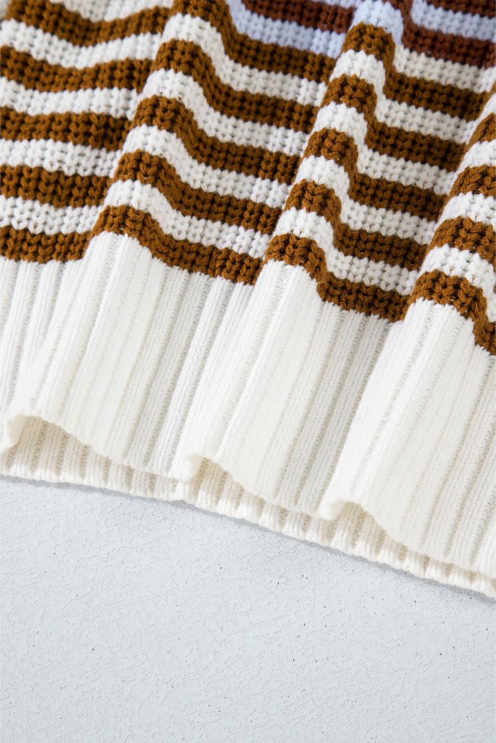 Sweater stribet khaki lynlås krave bomuld akryl afslappet pasform