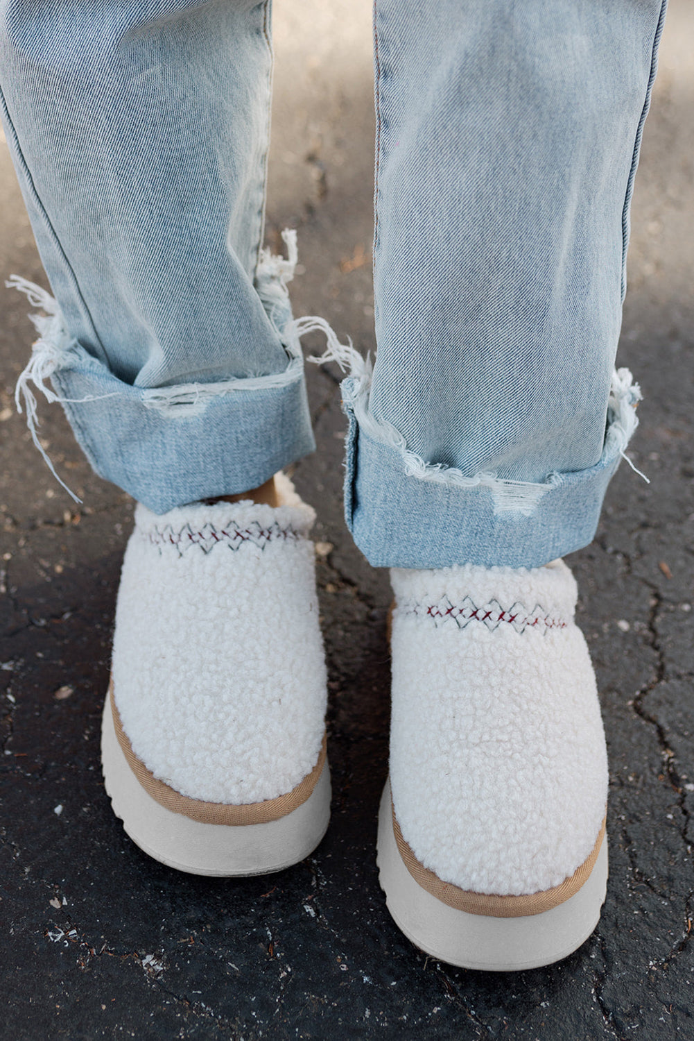 Støvler sherpa broderet vinter plys tykkere sål slip-on