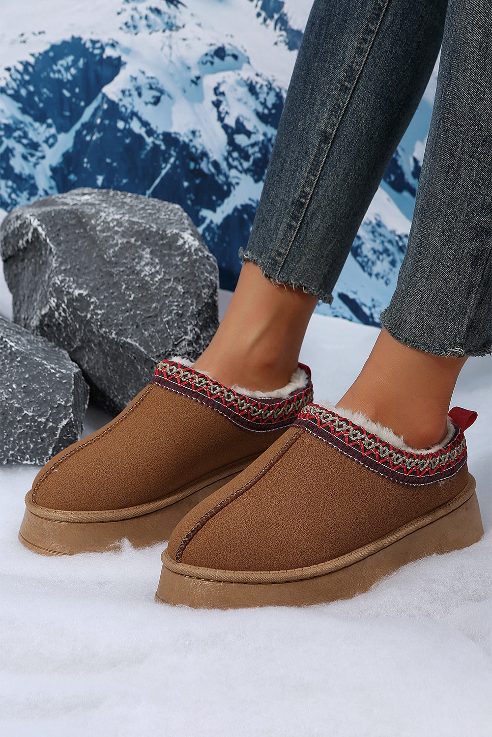 Dame støvler ruskind foret vinter slip-on design